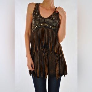 T-Party Rhinestone Fringe Mineral Wash Sleeveless Tank Top